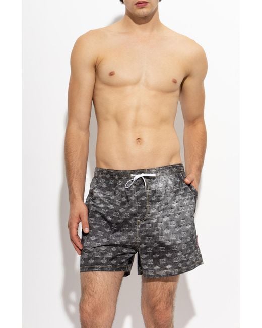 DSquared² Gray Swim Shorts With Monogram for men