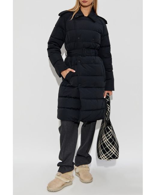 Burberry Blue Down Jacket With Waist Belt