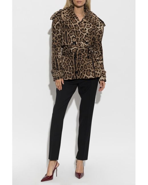 Dolce & Gabbana Green Double-Breasted Trench Coat With Animal Print