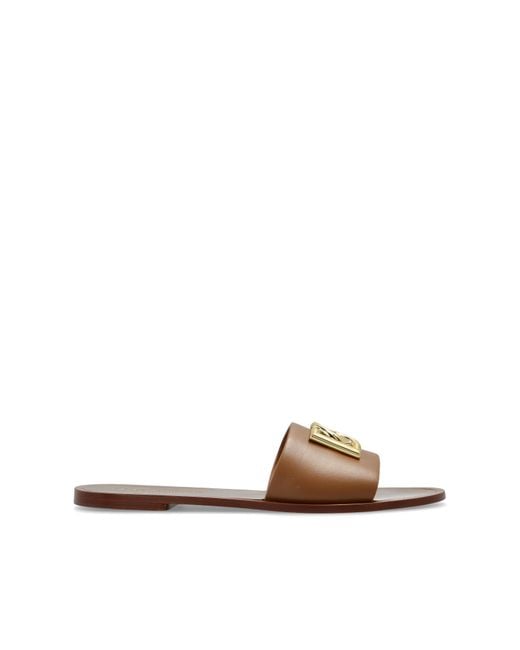 Dolce & Gabbana White Leather Slides With A Logo-Shaped Applique
