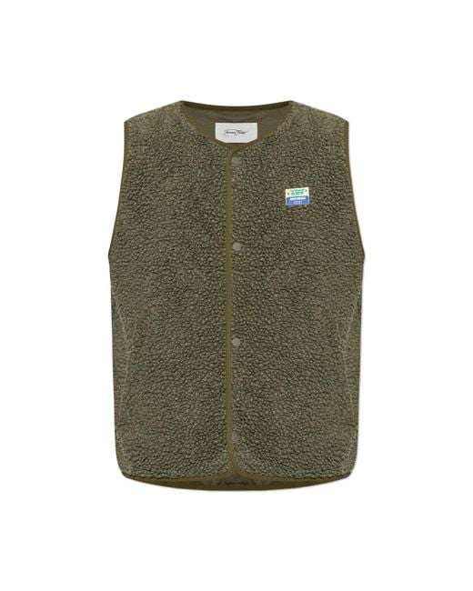 American Vintage Green Furry Vest With Logo Patch for men