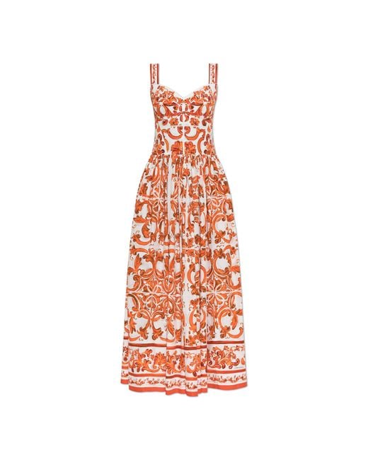 Dolce & Gabbana White Dress With "Maiolica" Print