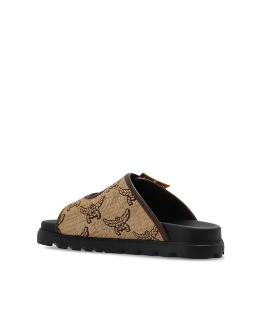 MCM Brown Slides With Visetos Pattern