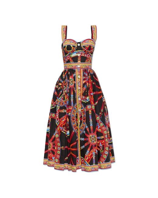 Dolce & Gabbana Red Dress With "Carretto" Print