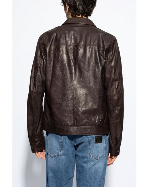 Dolce & Gabbana Brown Leather Jacket for men