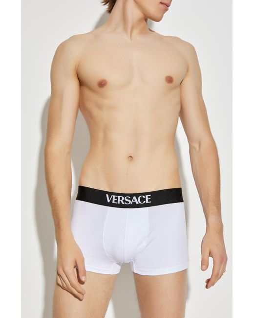 Versace White Cotton Boxers With Logo for men