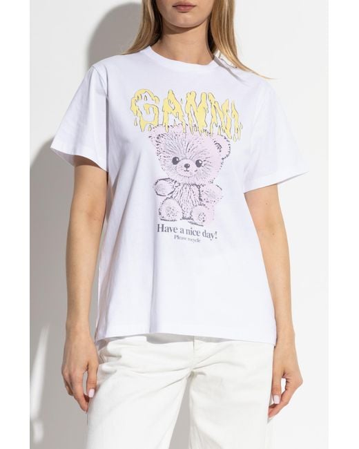 Ganni White T-Shirt With Colorful Print