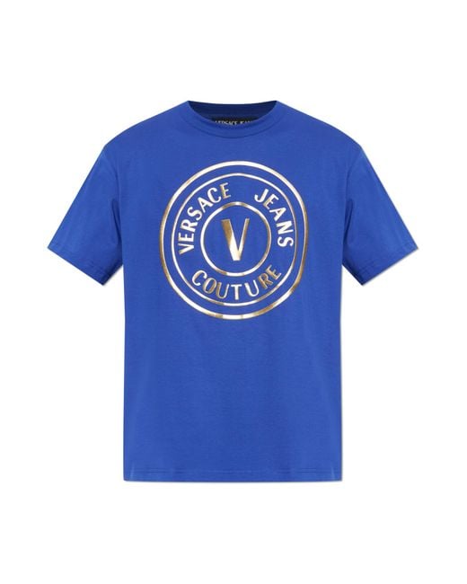 Versace Jeans Couture Blue T-Shirt With Printed Logo for men