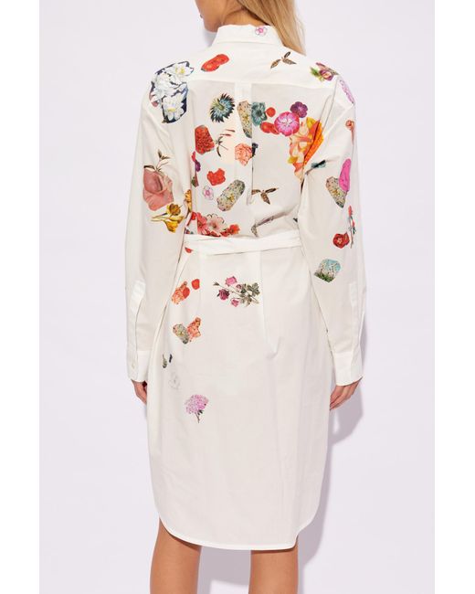 Marni White Shirt Dress With Floral Motif
