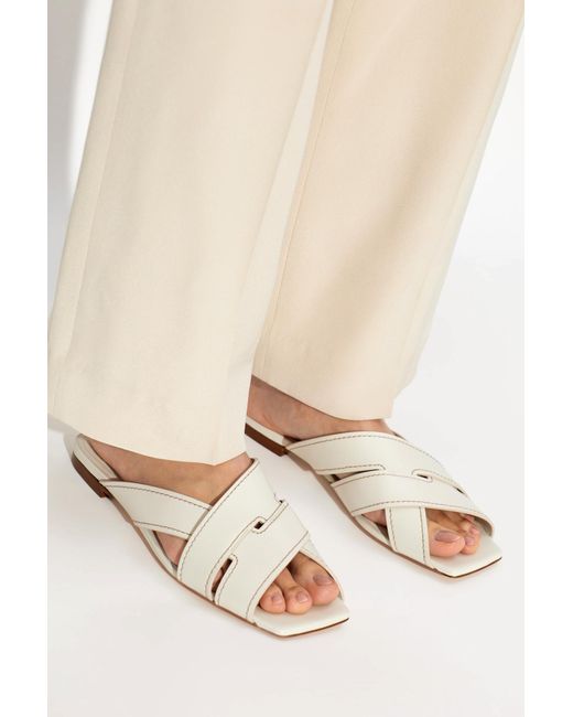 Tod's White Leather Slides