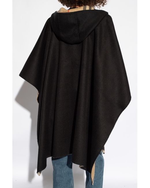 Burberry Black Cashmere Poncho With Hood,