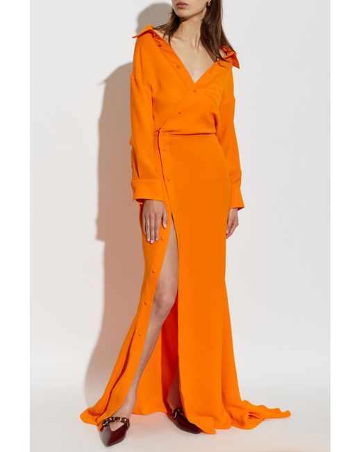 Balenciaga Orange Silk Dress With Long Sleeves