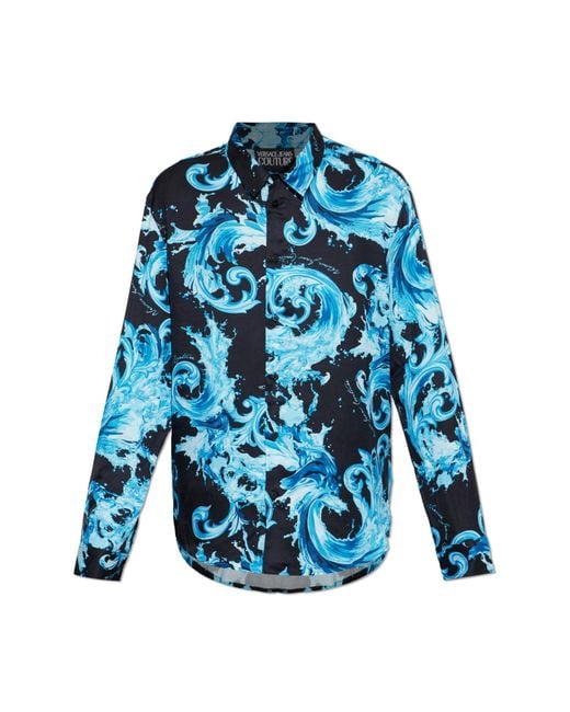 Versace Jeans Couture Blue Shirt With 'Barocco' Pattern for men