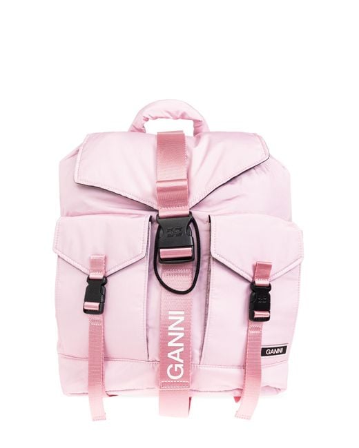 Ganni Pink Backpack With Logo