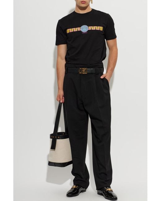 Versace Black Cotton T-Shirt With Print for men