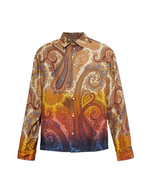 Etro Brown Silk Long-Sleeve Shirt for men