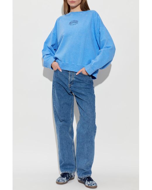 Ganni Blue Sweatshirt With Printed Logo