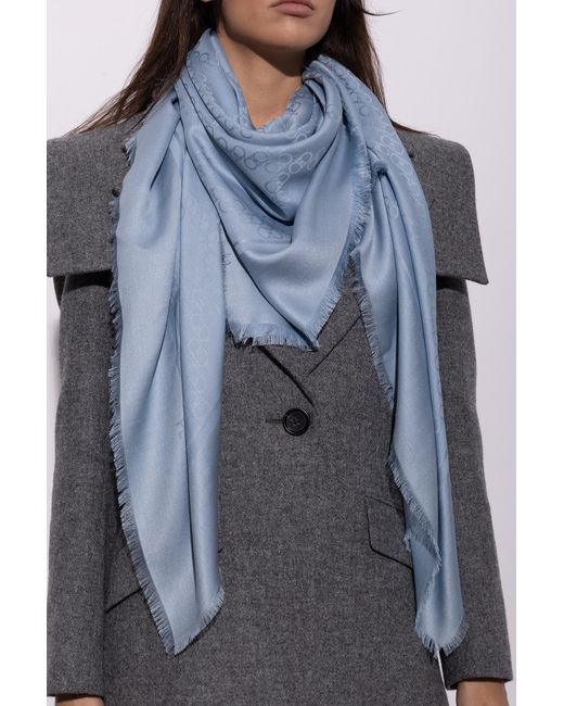 Ferragamo Blue Silk Scarf With Monogram