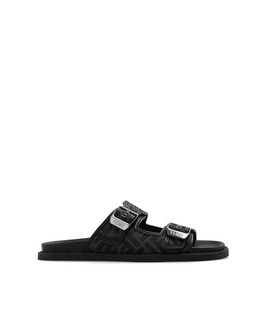 Fendi Black Monogrammed Slides for men