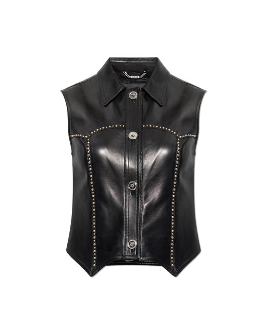 Versace Black Leather Vest With Studs
