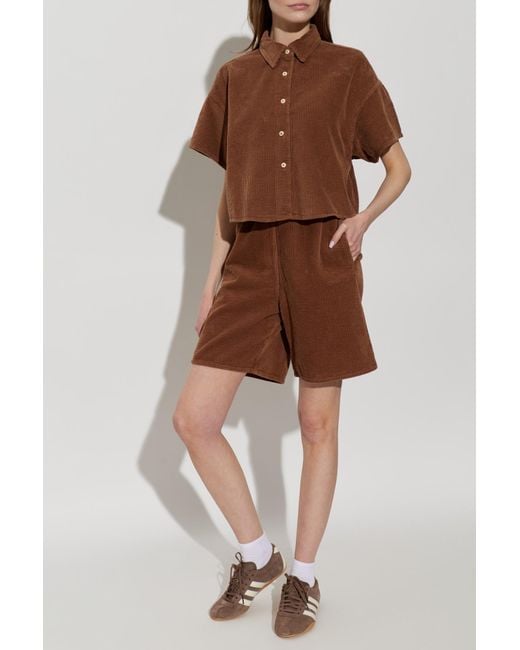 American Vintage Brown Corduroy Short-Sleeve Shirt