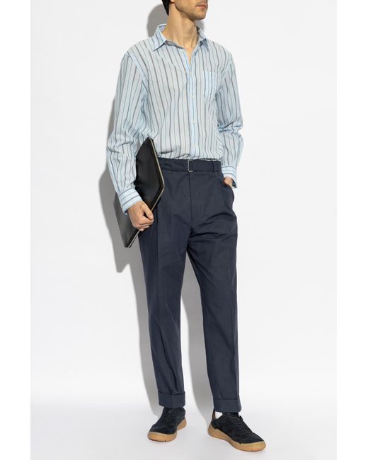 Officine Generale Blue Shirt With Striped Pattern for men