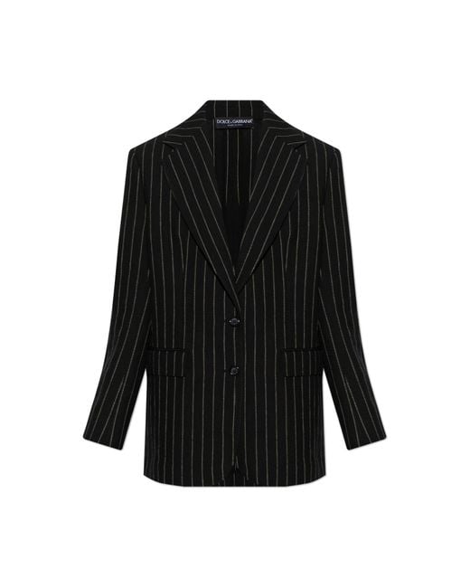 Dolce & Gabbana Black Oversize Blazer With A Striped Pattern
