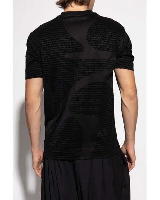 Emporio Armani Black T-Shirt With A Monogram And Velvety Finish for men