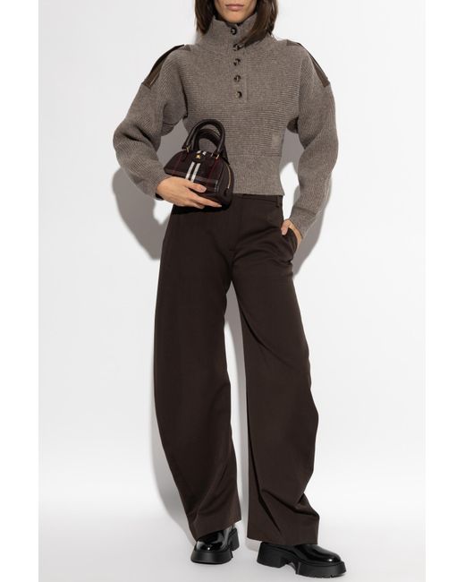 Burberry Brown Sweater With Leather Epaulets