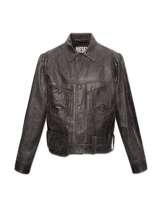 DIESEL Black 'l-martin' Leather Jacket for men