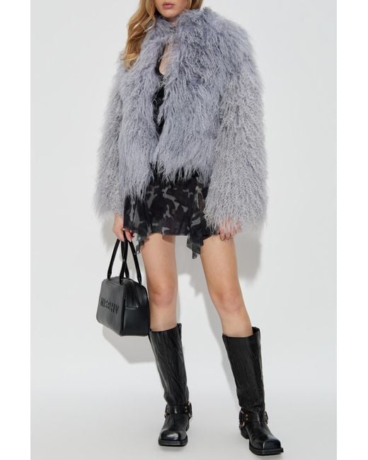 M I S B H V Gray Fur Coat With Pockets