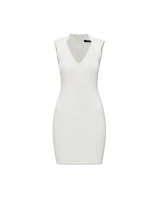 Balmain White Ribbed Dress