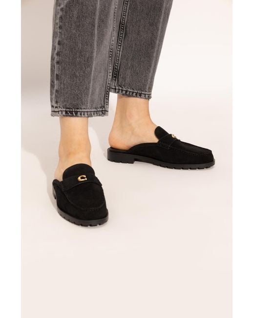COACH Black Slides With Logo