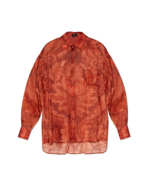 Etro Red Silk Shirt With Floral Motif