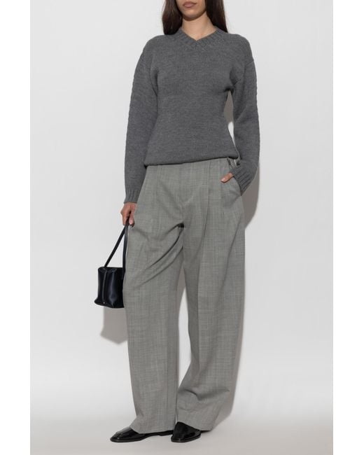 Jil Sander Gray Wool Sweater With V-Neck