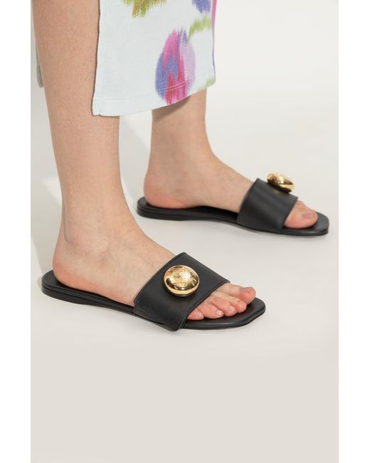 Loewe White Leather Slides