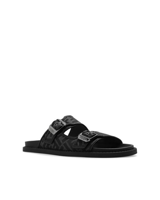 Fendi Black Monogrammed Slides for men