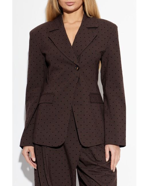 Ganni Brown Blazer With A Check Pattern