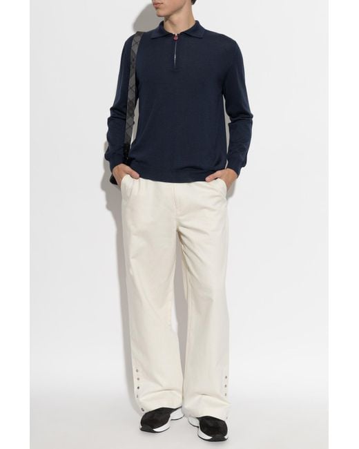 Kiton Blue Cashmere Long-Sleeve Polo for men