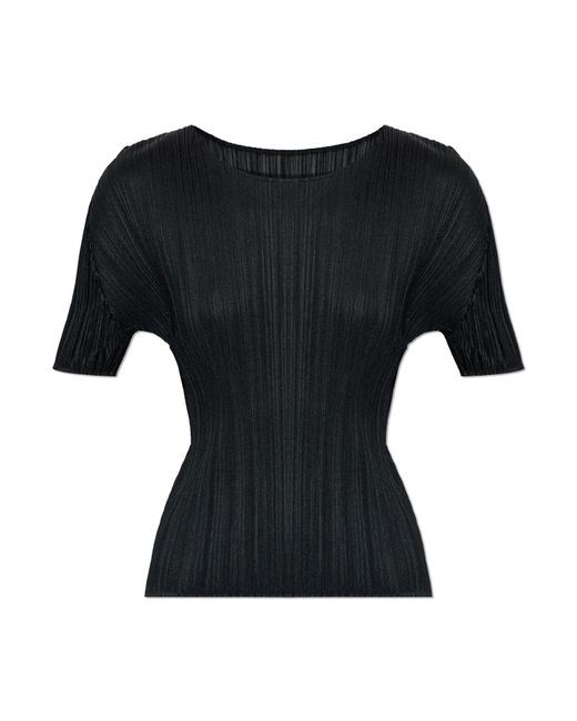 Pleats Please Issey Miyake Black Pleated Short-Sleeve Top