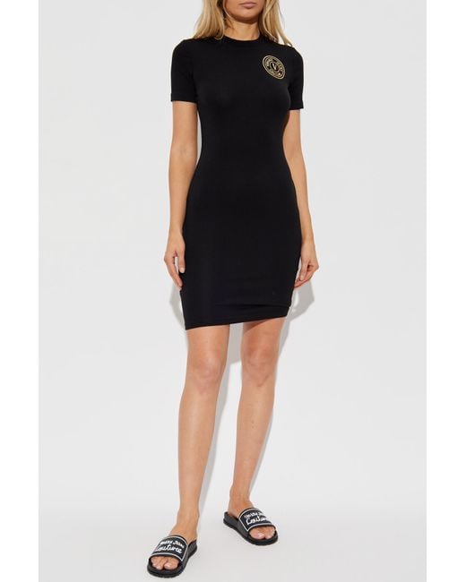 Versace Jeans Couture Black Dress With Printed Logo