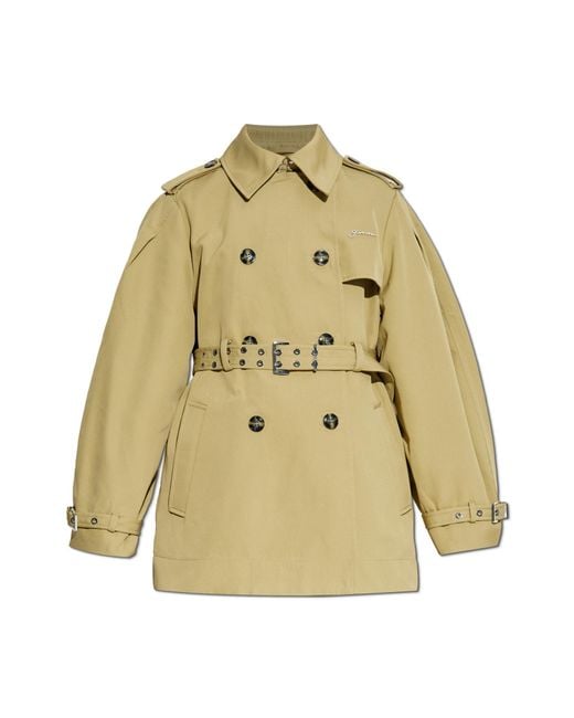 Ganni Natural Short Double-Breasted Trench Coat