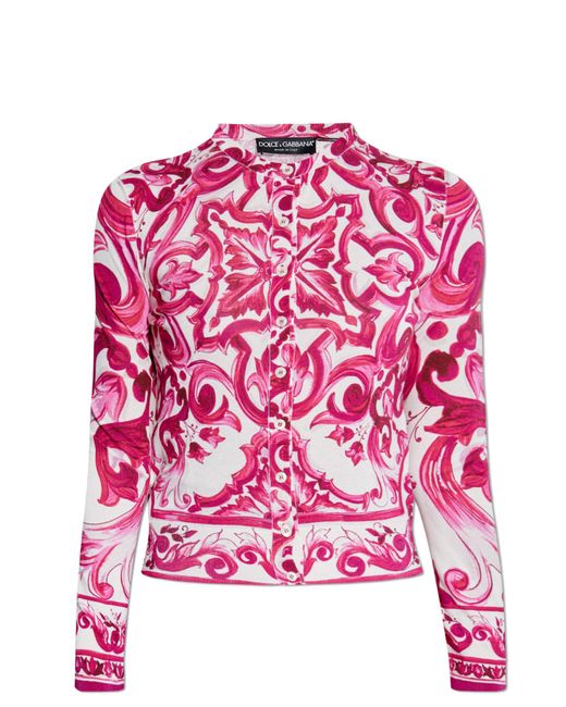 Dolce Gabbana Cardigan With Majolica Pattern in Red Lyst