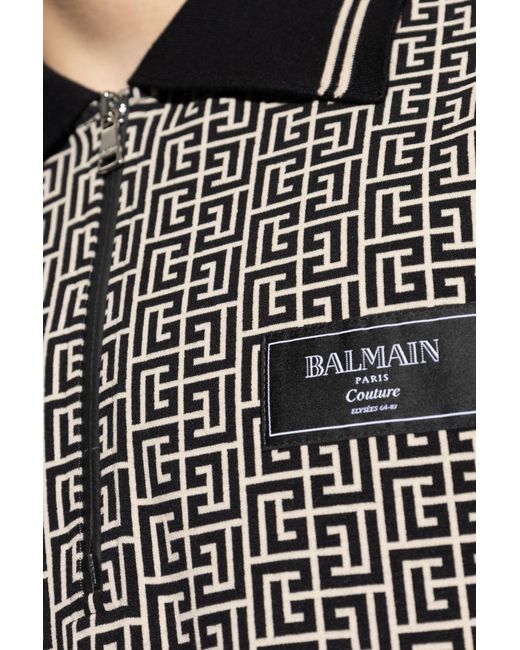 Balmain Black Polo With Monogram for men