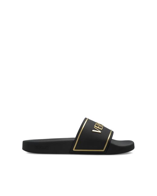 Versace Black Rubber Flip-Flops With Logo for men