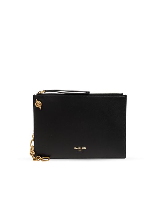 Balmain Black Leather 'Pulse' Pouch With Chain