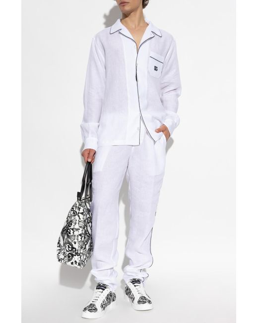 Dolce & Gabbana Blue Linen Shirt With Pocket for men