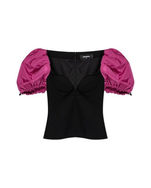 DSquared² Red Wool Top With Puffed Sleeves