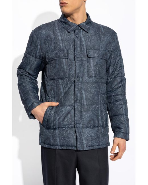 Etro Blue Padded Jacket With Pockets for men