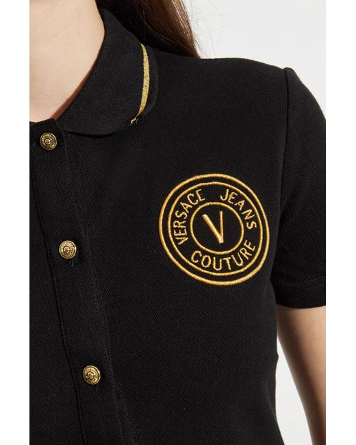 Versace Jeans Couture Black Polo Dress With Embroidered Logo
